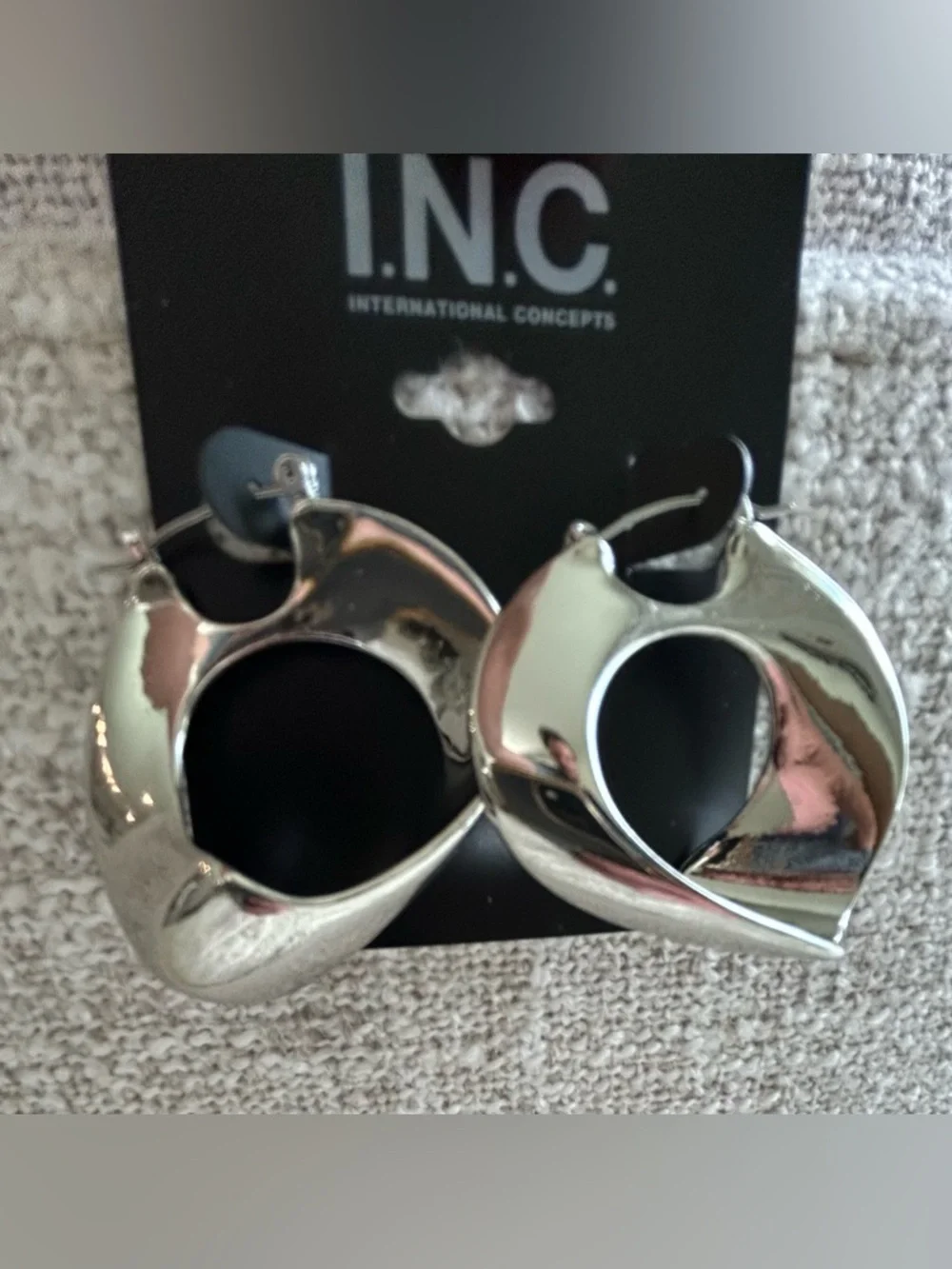 INC International Concepts Silver Sculptural Hoop Earrings
